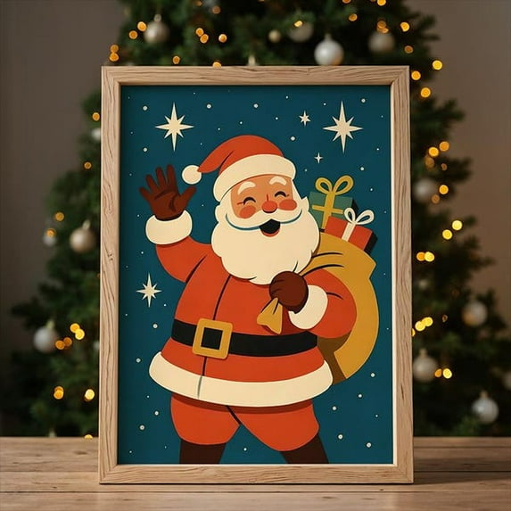 Retro Santa Print, Retro Christmas Poster - Wall Art Print, 24x36 UNFRAMED