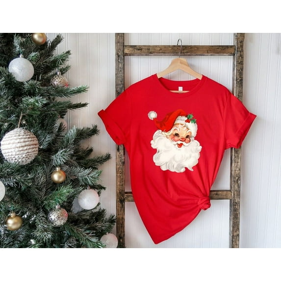 Retro Santa Shirt Womens Christmas Tee Cute Holiday Gift For Xmas Top,Red Color,Size M