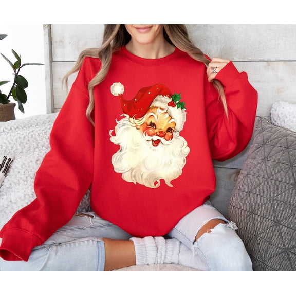 Retro Santa Sweater,Vintage Santa Christmas Sweatshirt,Retro Santa Claus Shirt,Womens Christmas Tee,Holiday Clothing Women
