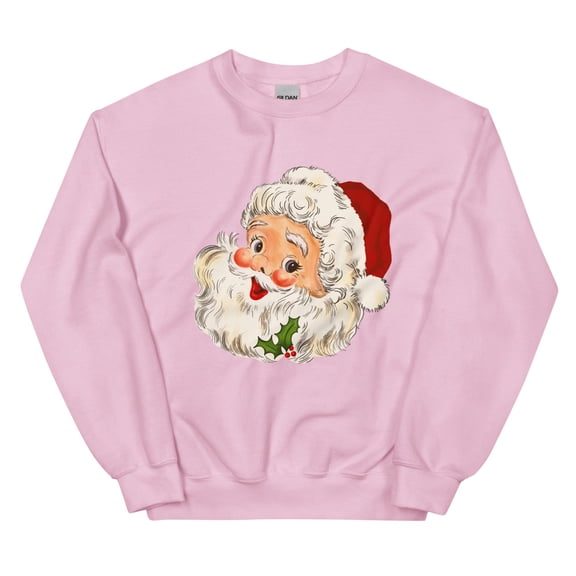 Retro Santa Sweatshirt, Cute Christmas Santa Sweater (Light Pink, S)