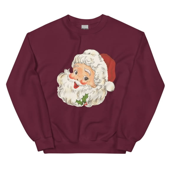 Retro Santa Sweatshirt, Cute Christmas Santa Sweater (Maroon, S)