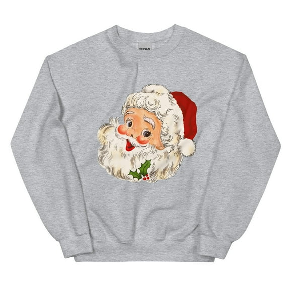 Retro Santa Sweatshirt, Cute Christmas Santa Sweater (Sport Grey, S)