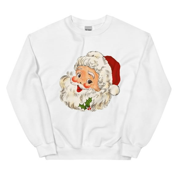 Retro Santa Sweatshirt, Cute Christmas Santa Sweater (White, S)