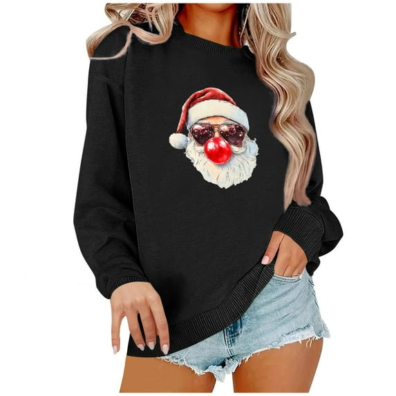 Retro Santa Sweatshirt for Women Vintage Christmas Crewneck Oversized Long Sleeve Tops Fall Winter Clothes