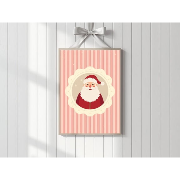 Retro Santa Wall Art | Pink Stripedposter | Vintage Santa |, Unframed Canvas Size 24x36