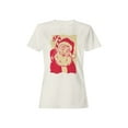 thumbnail image 1 of Retro Santa with Candy Cane Women's T-shirt, 1 of 3