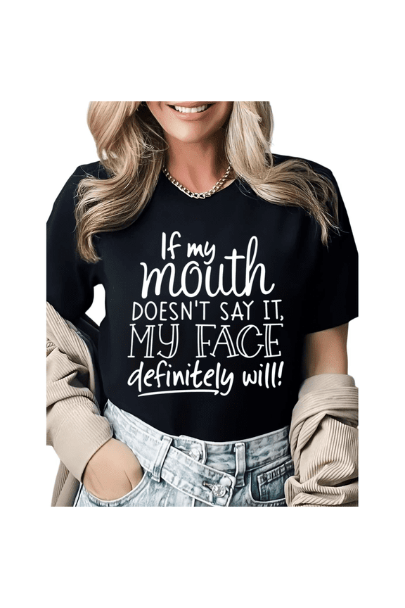 Retro Sarcastic Face Meme Graphic Tees Womans Casual Tshirt Tops Black/White S-5XL