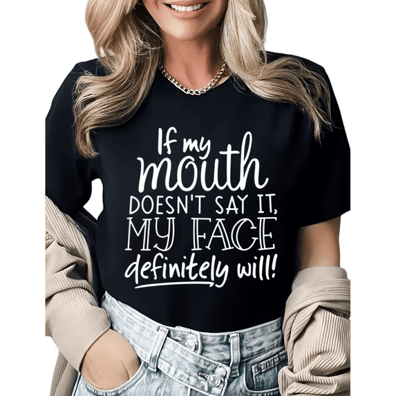 Retro Sarcastic Face Meme Graphic Tees Womans Casual Tshirt Tops Black/White S-5XL