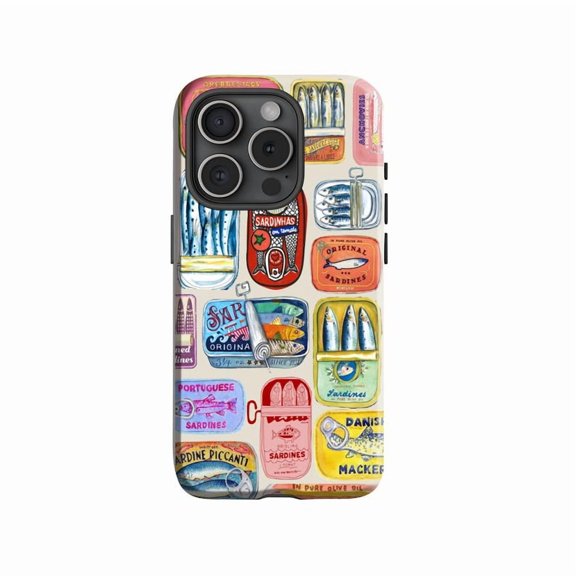 Retro Sardine Label Tin Art Phone Case Vintage Scrapbook Print for iPhone 17 16 15 14 13 12 11 Pro Max