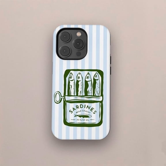 Retro Sardine Tin Phone Case, Italian Style Vintage Foodie Cover with iPhone 17 to 11 Pro Max