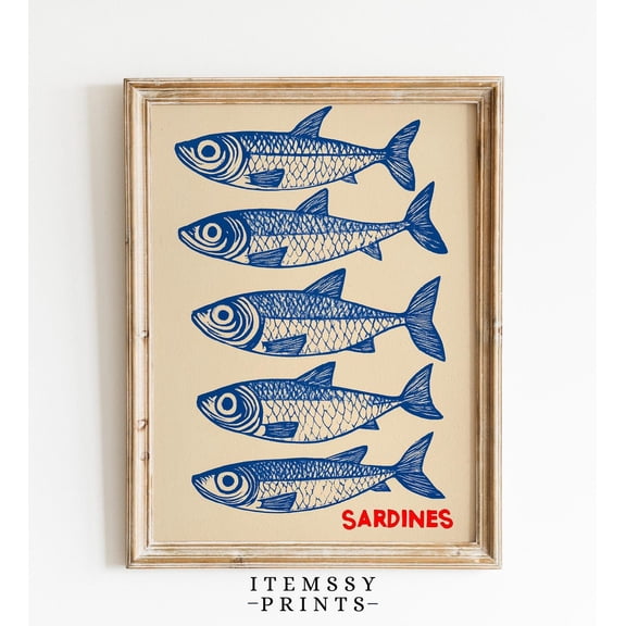 Retro Sardines Poster, Vintage Fish Wall Art, Kitchen Decor Poster, Retro Seafood Artwork, Coastal Kitchen Decor, Classic Fish Poster, 12x18 UNFRAMED