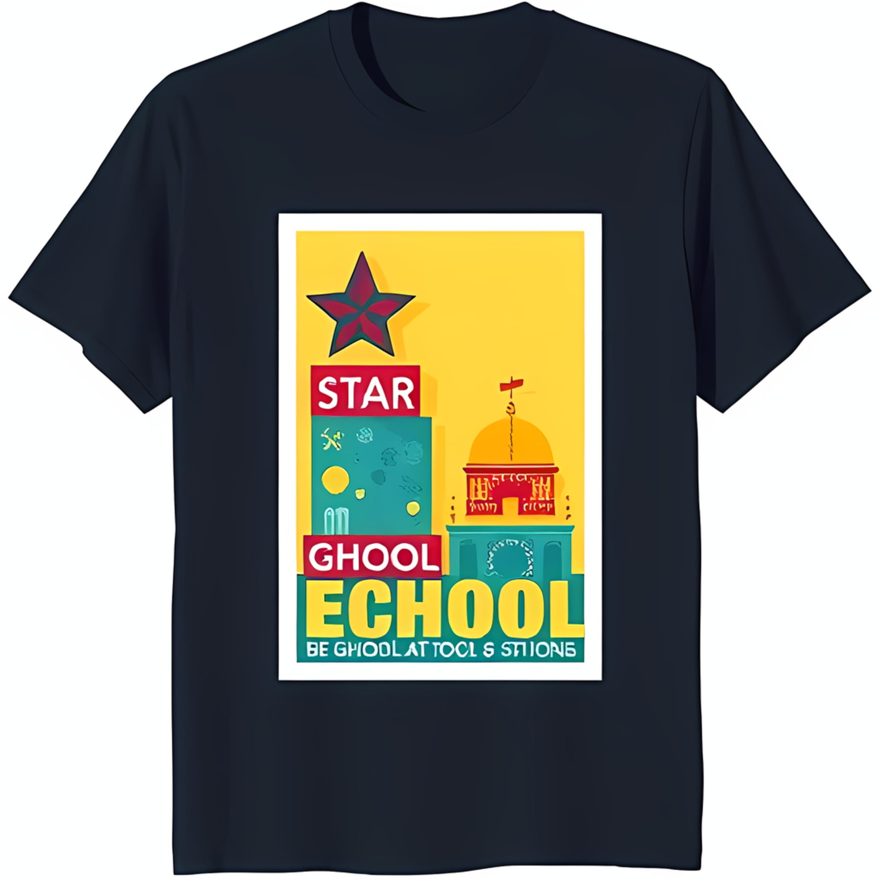 Retro School Building Graphic on Black TShirt Fun Tagline & Bold