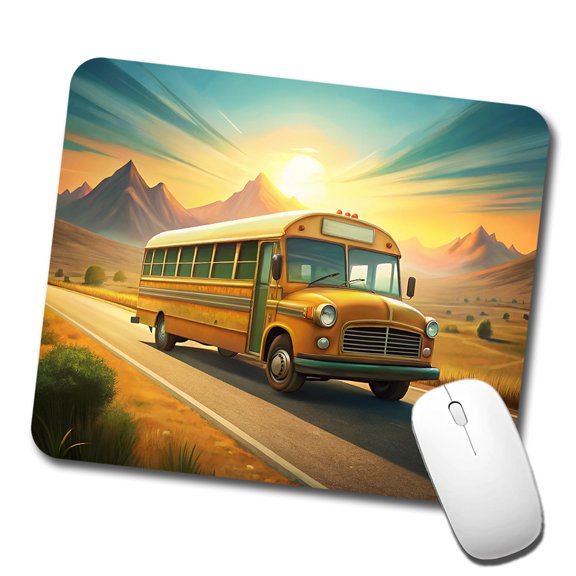 Retro School Bus On Road Mouse Pad Low Profile Gaming Mat