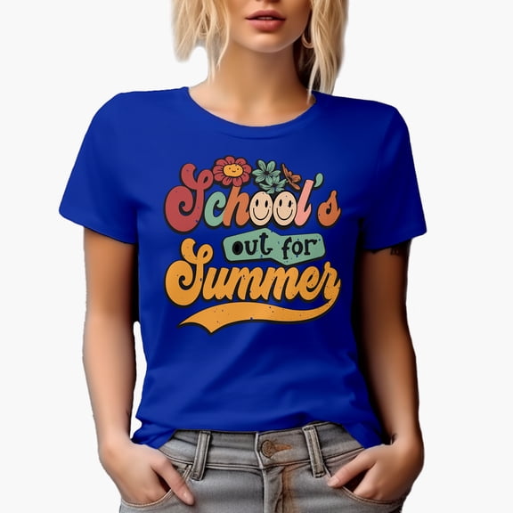 Retro School's Out for Summer, Royal Blue T-Shirt, Small