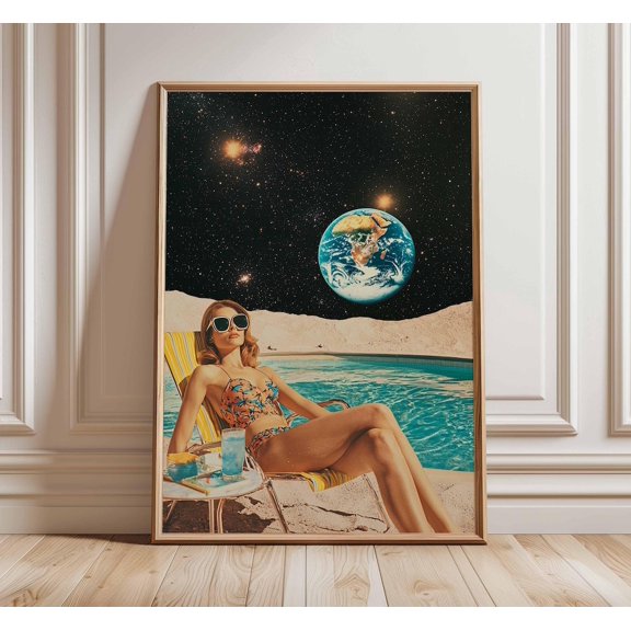 Retro Sci-Fi 70s Surreal Cosmic Futuristic Space Landscape Home Art, Unframed Paper Poster 11x14in