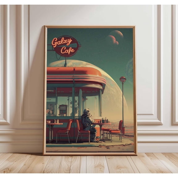 Retro Sci-Fi 70s Surreal Cosmic Futuristic Space Landscape Wall Art Print, Unframed Canvas 24x36in