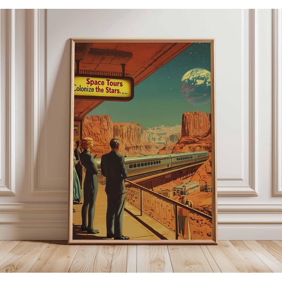 Retro Sci-Fi 70s Surreal Cosmic Futuristic Space Landscape Wall Art, Stretched Canvas 16x20in