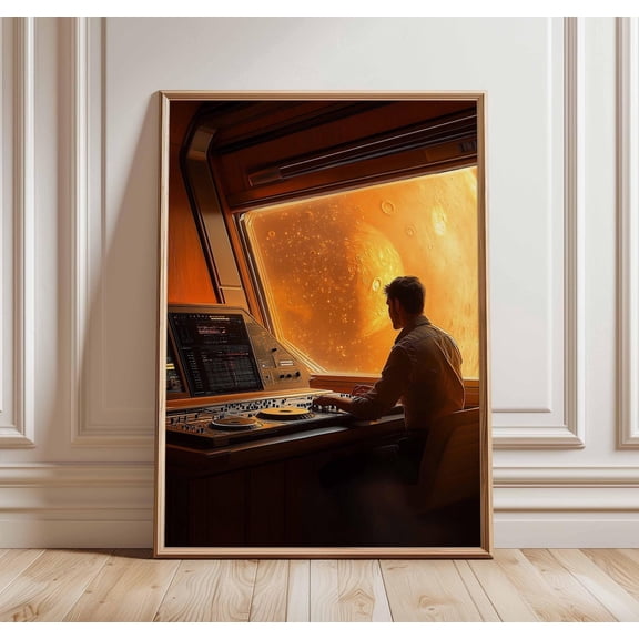 Retro Sci-Fi 70s Surreal Cosmic Futuristic Space Landscape Wall Art, Stretched Canvas 16x20in