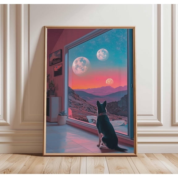 Retro Sci-Fi 70s Surreal Cosmic Futuristic Space Landscape Wall Art, Unframed Canvas 16x20in