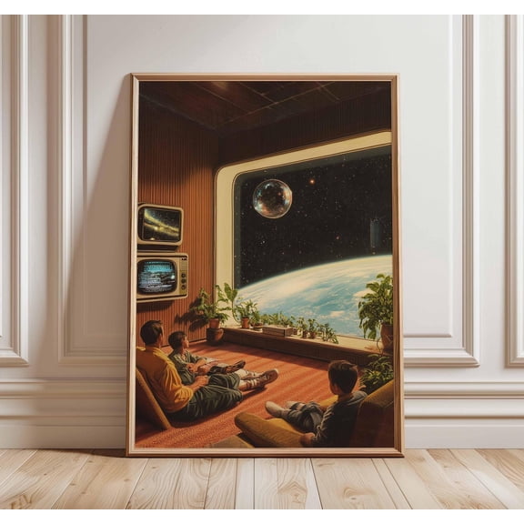 Retro Sci-Fi 70s Surreal Cosmic Futuristic Space Landscape Wall Art, Unframed Canvas 8x10in