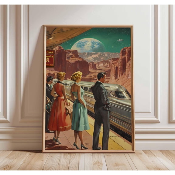 Retro Sci-Fi 70s Surreal Cosmic Futuristic Space Landscape Wall Art, Unframed Paper Poster 8x10in