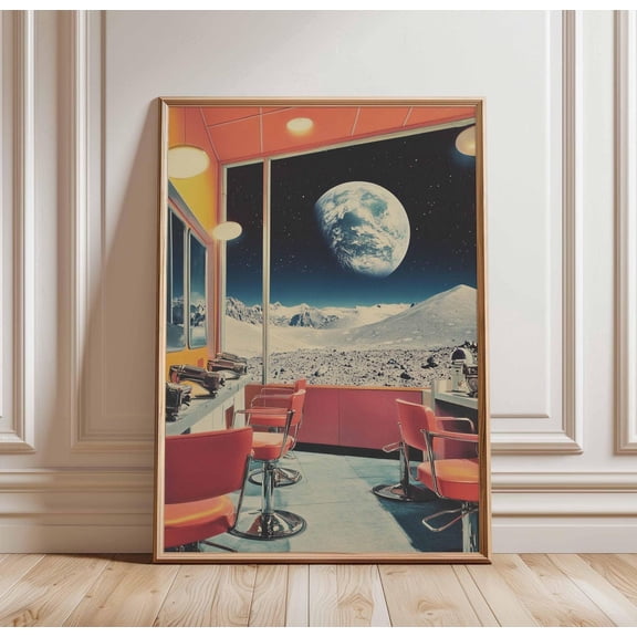Retro Sci Fi Art 70s Cosmic Landscape Alien World Decor Wall Art, Unframed Poster