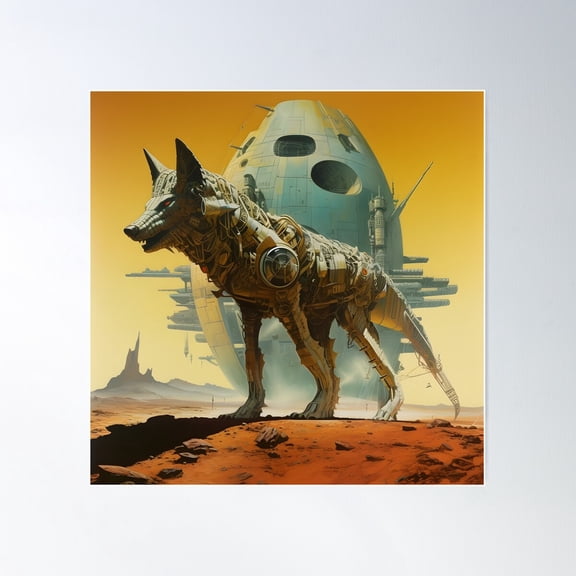 Retro Sci Fi Art Robot Wolf Poster Wall Art, Modern Wall Decor For Living Room Bedroom, 24x24 UNFRAMED