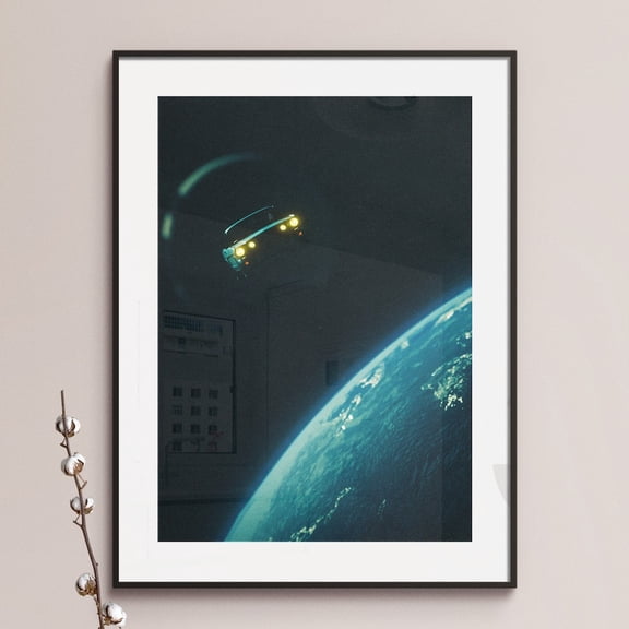 Retro Sci-Fi Collage Art Print: Cosmic Road Trip Wall Decor
