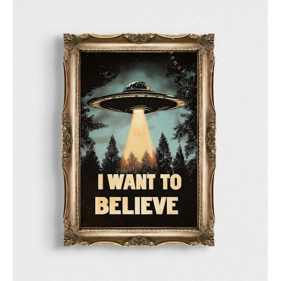 Retro Sci,Fi I Want To Believe Poster, X,Files Modern Wall Art, Vintage Space Decor, Sci,Fi Art For Home Office, Unique Geek Gift Idea, 12x18 UNFRAMED
