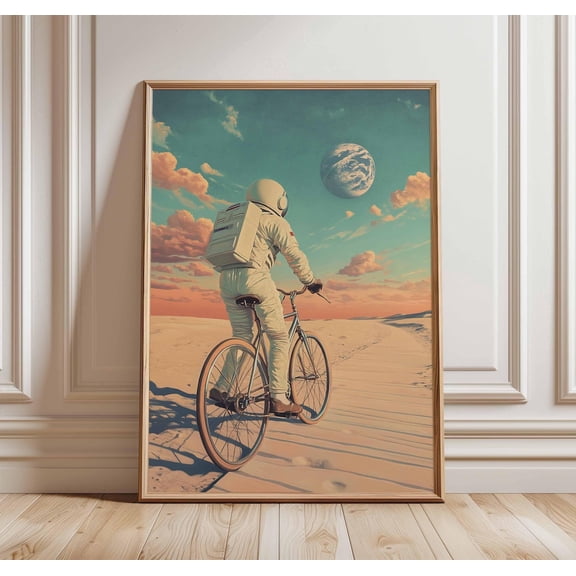 Retro Sci Fi Poster Astronaut On Bike Vintage Space Adventure Art, Unframed Poster