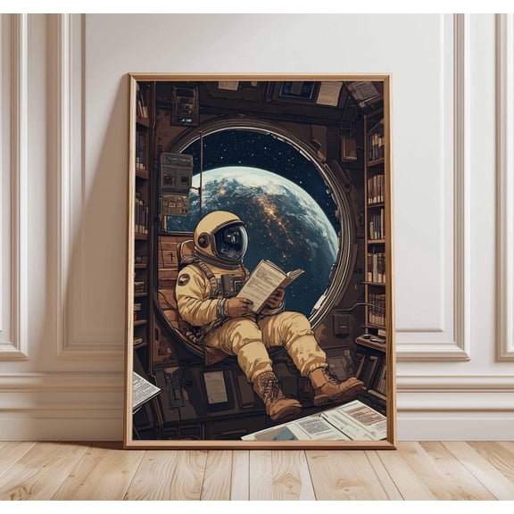 Retro Sci Fi Space Futuristic Astronaut Poster, Eye Catching Science Inspired Theme For Office And Study Room Decor