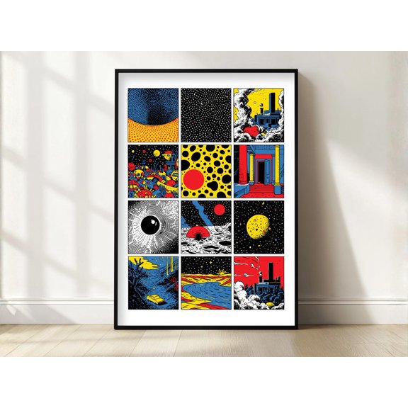 Retro Sci-Fi Space Print Cosmic Comic Art Surreal Planets Matte Product, Unframed Paper Print