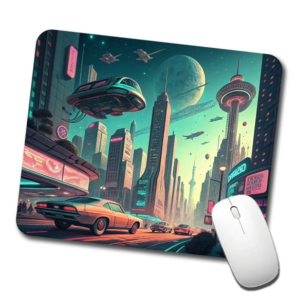 Retro Sci-fi Poster Art Futuristic City Scene Mouse Pad Low Profile Gaming Mat