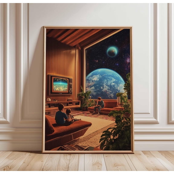 Retro SciFi Poster 70s Surreal Cosmic Decor Futuristic Space Poster Landscape Print Space
