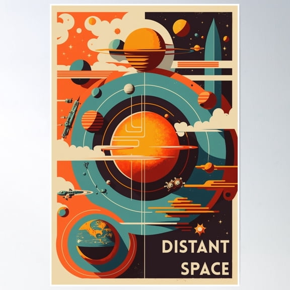 Retro Science Fiction Planet System 1960S Poster Wall Art, Modern Wall Decor, 12x18 UNFRAMED