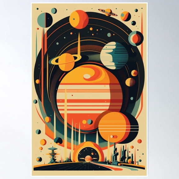 Retro Science Fiction Planet System 1960S Poster Wall Art, Modern Wall Decor, 8x12 UNFRAMED