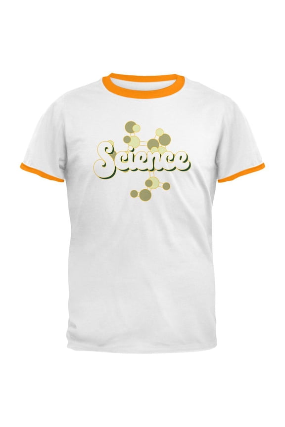 Retro Science Nerd Mens Ringer T Shirt White-Gold SM