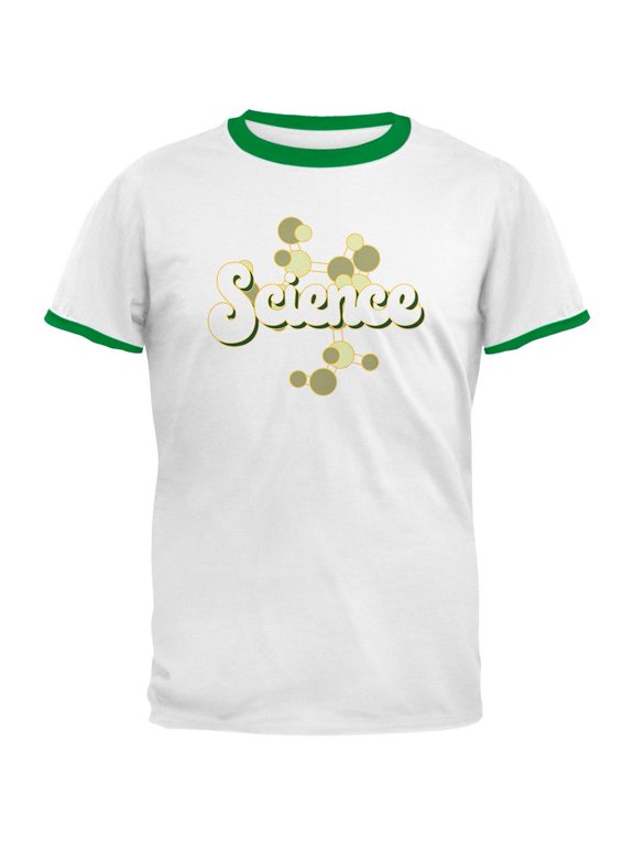 Retro Science Nerd Mens Ringer T Shirt White-Kelly LG