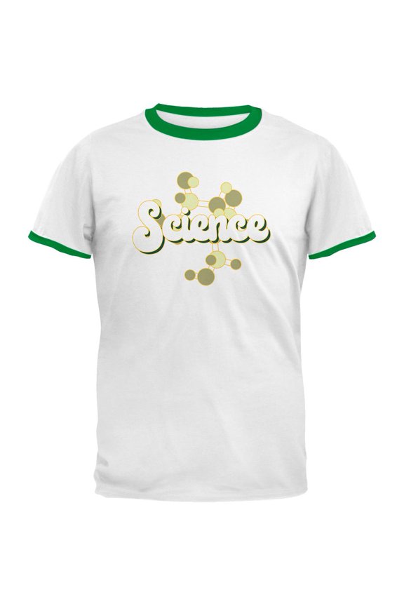 Retro Science Nerd Mens Ringer T Shirt White-Kelly LG