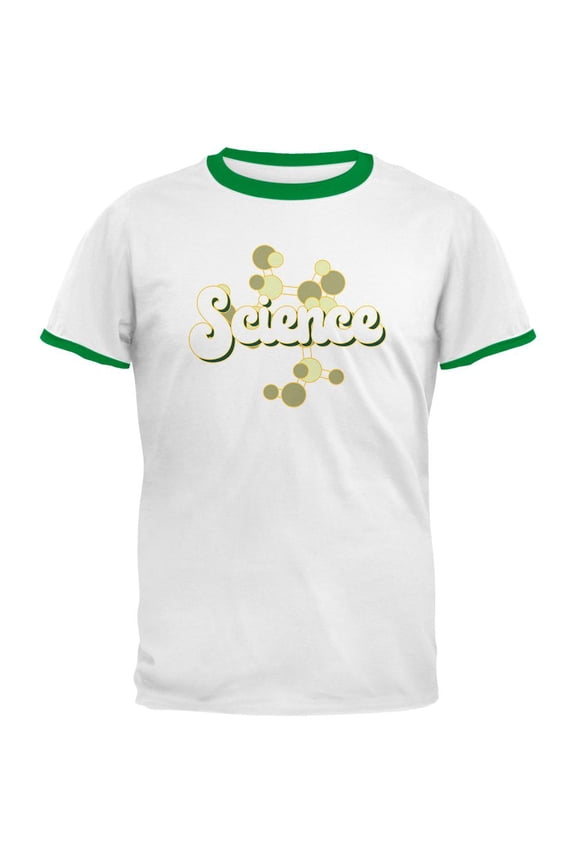 Retro Science Nerd Mens Ringer T Shirt White-Kelly SM
