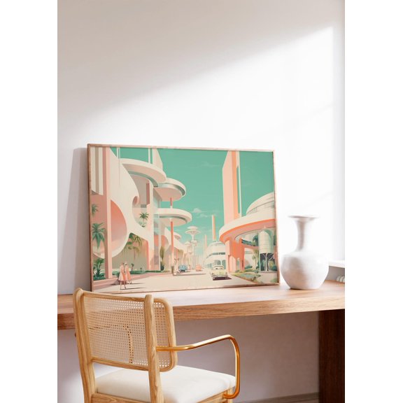 Retro Scifi Futuristic Space 70S Surreal Cosmic Vintage Landscape Wall Art Print, Living Room And Bedroom Decor