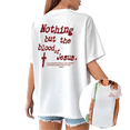 thumbnail image 1 of Retro Script Faith Based Cross Back Print Womens White Short Sleeve T-Shirt Oversized Tops, 1 of 5