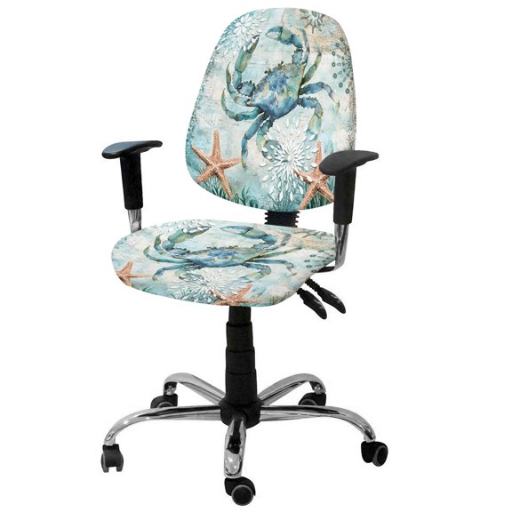 Retro Sea Crabs Office Chair Covers Stretchable Sea Stars Corals Ocean Split Computer Desk Chair Cover Universal Spandex Chair Seat Covers Rotating Boss Arm Chair Slipcovers