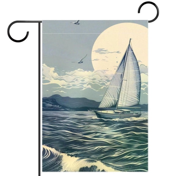 Retro Sea Nautical Marine Navy Vacation Landscape Decorative Garden Flag for All Seasons, 12 x 18 Inch Small Vertical Double Sided Outside Decoration for Yard Farmhouse
