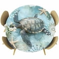 thumbnail image 1 of Retro Sea Turtles Round Fitted Table Cover Oceans Sea Stars Corals Animals Waterproof Table Cloth with Elastic Edge Wipeable Tablecloth for Picnic Camping Party Fits 45"-54" Diameter, 1 of 8
