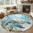 thumbnail image 1 of Retro Sea Turtles Round Rugs for Living Room 6ft Ocean Sea Stars Corals Animal Non Slip Circle Rug Washable Low-Profile Indoor Carpet for Bedroom, Dining Room, Bathroom, 1 of 9