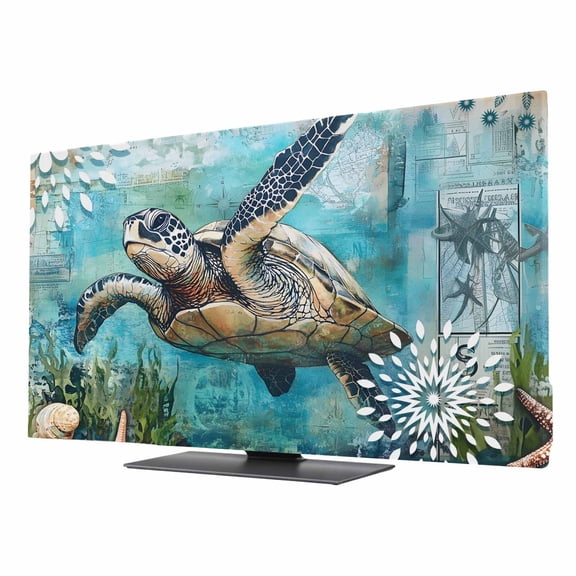 Retro Sea Turtles TV Dust Cover 24 Inch, Oceans Sea Stars Corals Computer Monitor Cover Dustproof Stretchable Indoor TV Screen Protector for LED LCD Universal Monitors