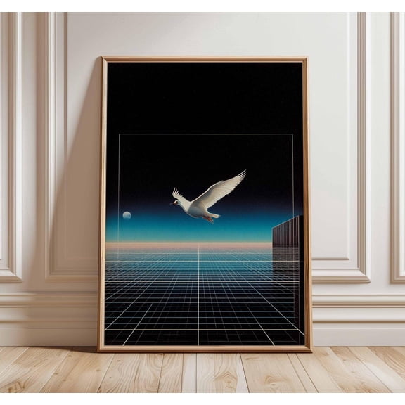 Retro Seagull Futuristic Ocean Poster Unframed Paper Print