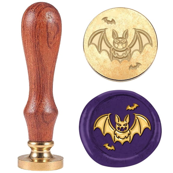 Retro Seal Stamp Set including Safflower Pear Wood Handle Removable Brass Head for Envelopes Invitations Gift Card Bat 83x22mm