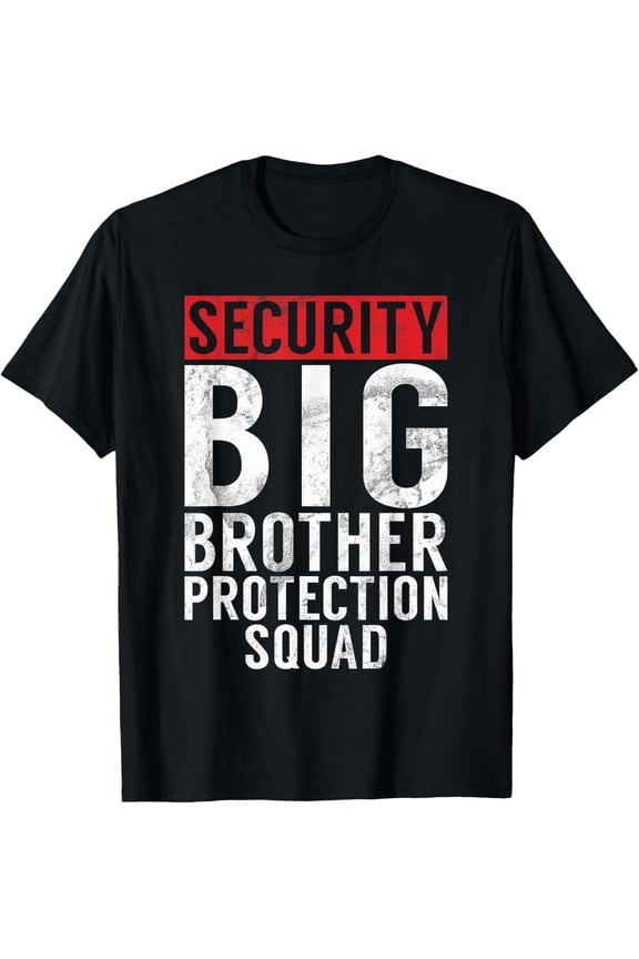 Retro Security Big Brother Protection Squad Graphic T-Shirt Funny Sibling Gift Apparel Black Tee